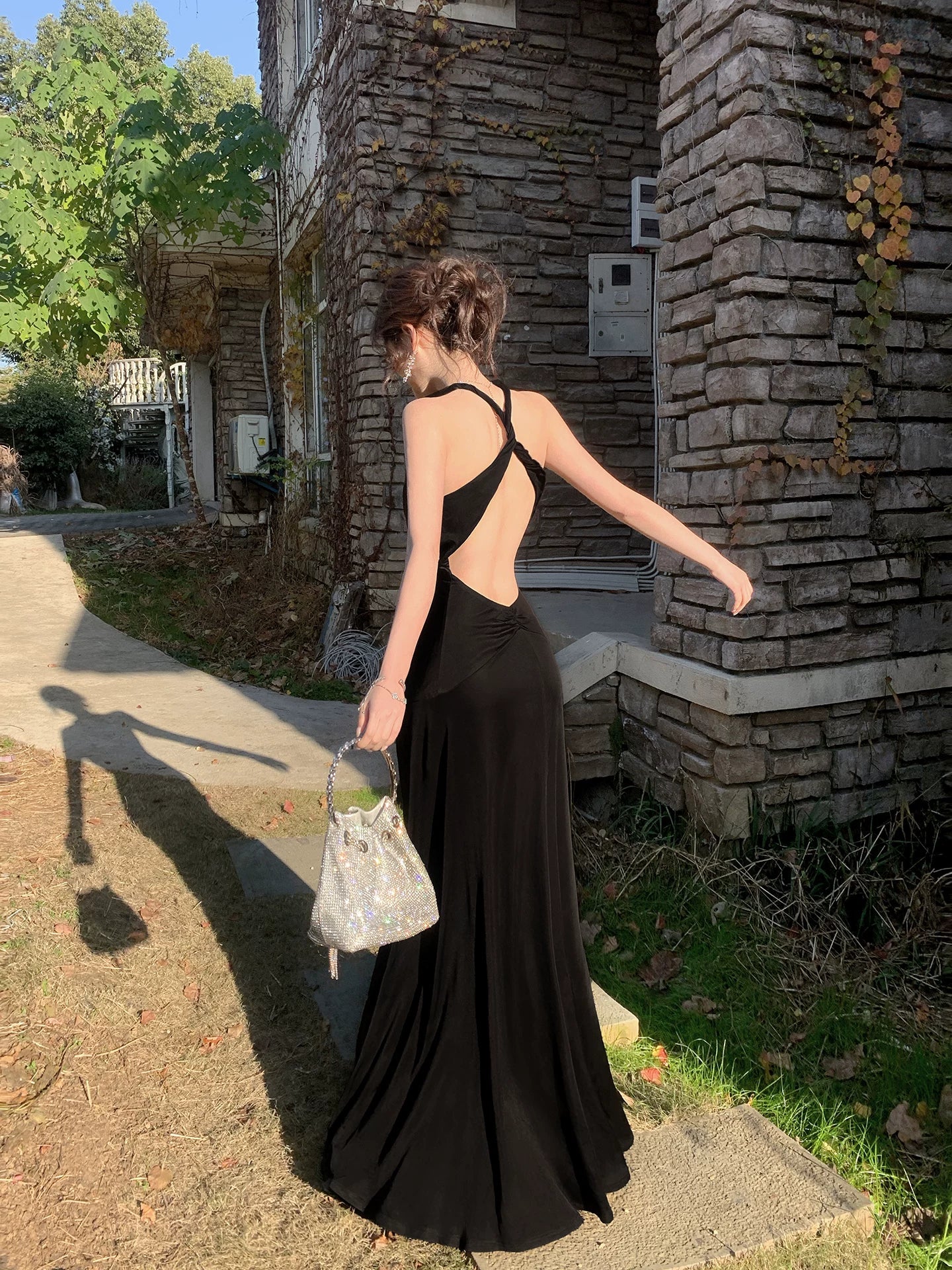 Elegant Mermaid Halter Black Sleeveless Backless Prom Dresses 16th Nigh Party Birthday Outfits AB2436