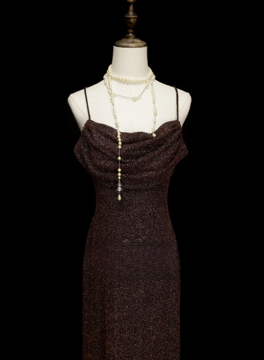 Chic Formal A Line Spaghetti Strap Brown Sequin Style Impress Long Prom Dresses Party Gowns OB031