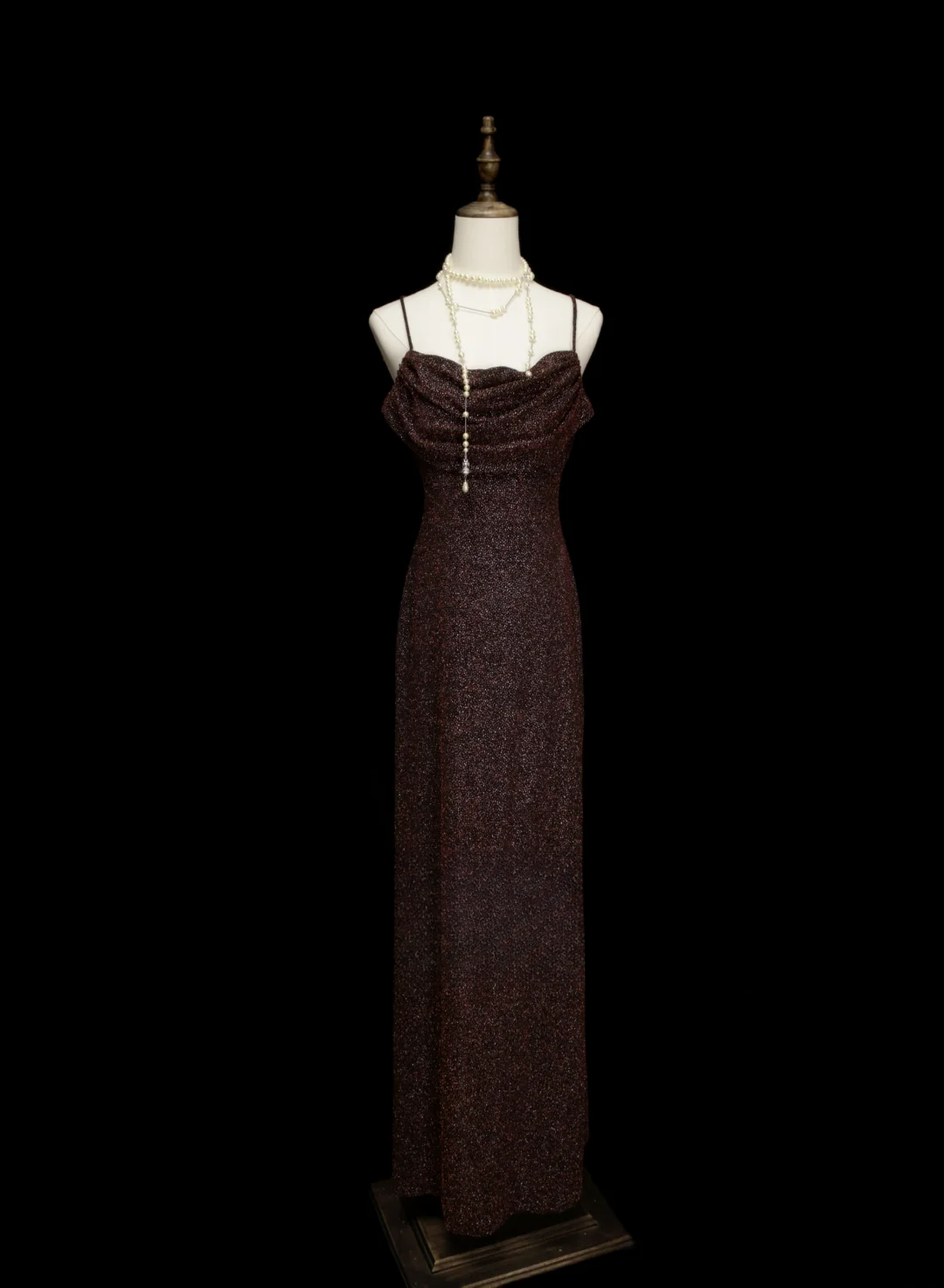 Chic Formal A Line Spaghetti Strap Brown Sequin Style Impress Long Prom Dresses Party Gowns OB031