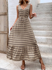 Ashlyn V-Neck Tiered Maxi Dress - Beige