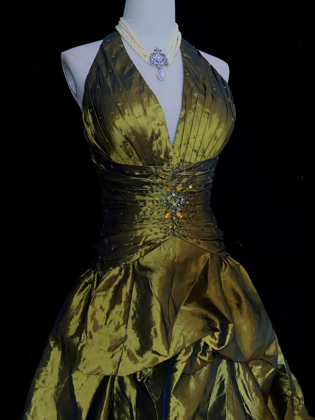 Modest Prom Dresses Ball Gown Olive Green Satin Floor Length Formal Evening Outfits N3485