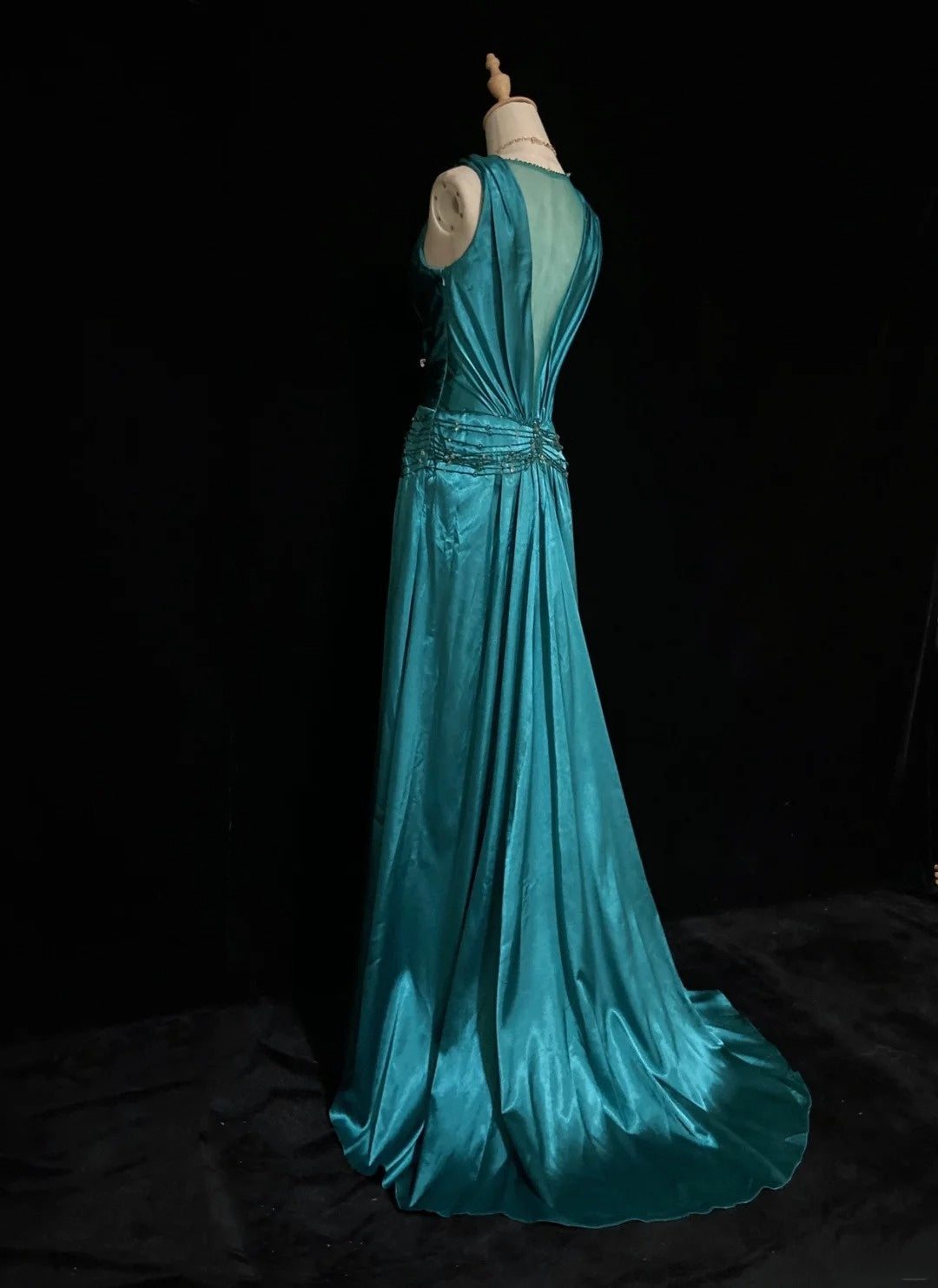 Vintage Prom Dresses Inspo A Line V Neck Blue Satin With Beading For Women Formal Dress N3211