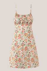 A-Line Scoop Neck Warm Rose Printed Cotton Mini Dress