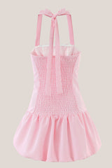 A-Line Vintage Halter Cotton Mini Dress in Pink