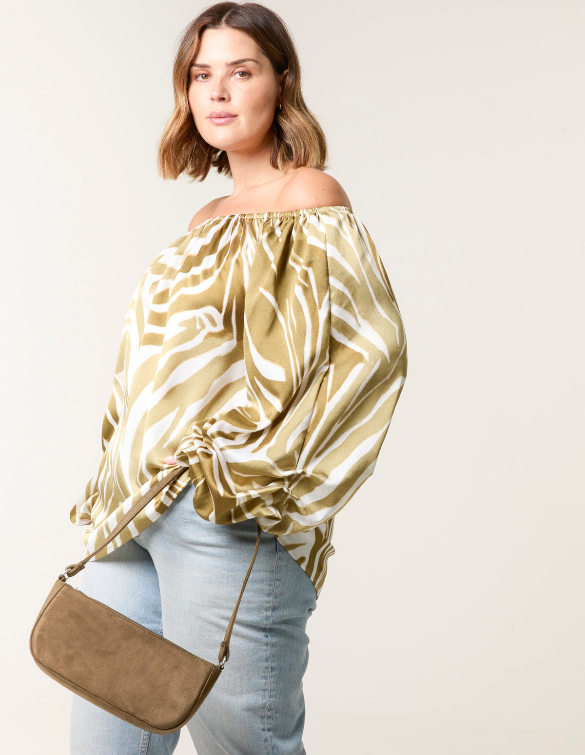 Curve Zebra Satin Ruched Bardot Top