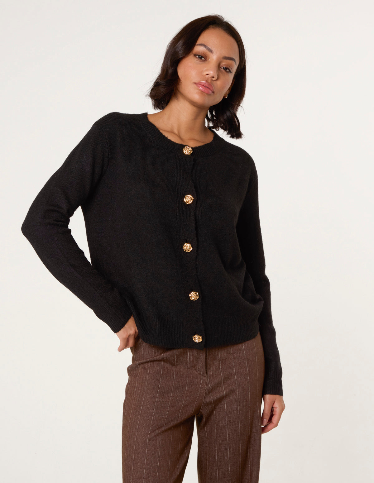 Gold Flower Buttons Cardigan
