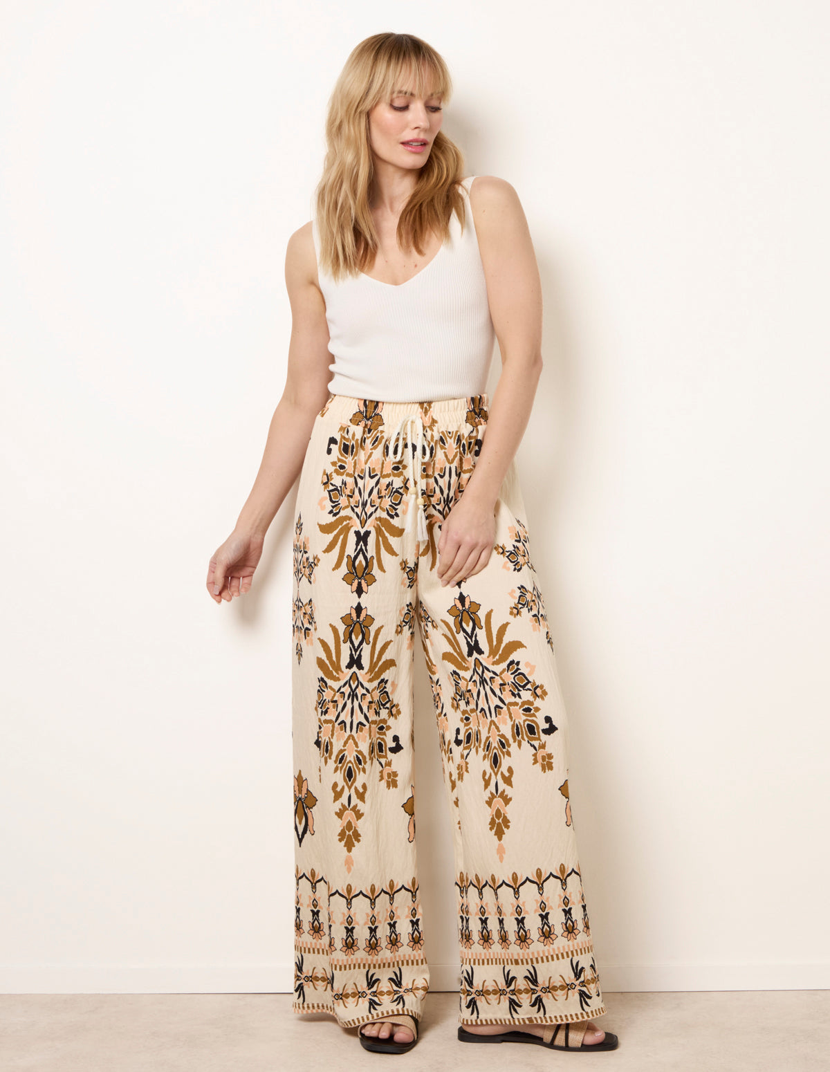 Drawstring Waist Wide Leg Pants