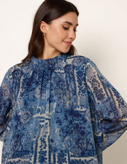 High Neck Paisley Print Puffball Top