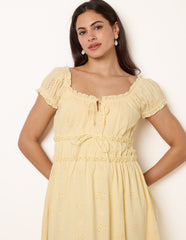 Broderie Front Tie Midi Dress