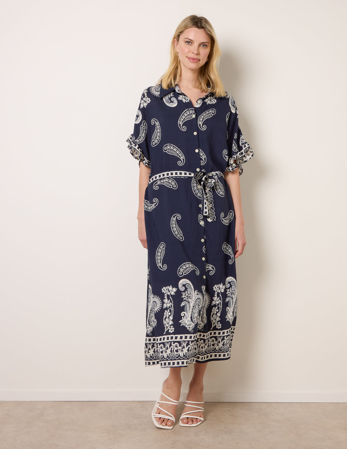 Paisley Print Belted Shirt Dress
