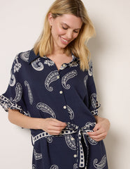 Paisley Print Belted Shirt Dress