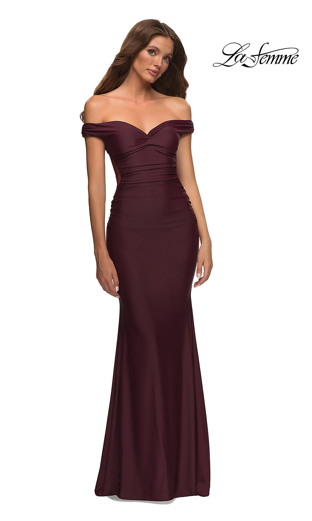 Sheer Corset-Back La Femme Long Prom Dress