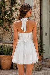 Halter A-Line Corset Mini Dress in White