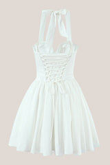 Halter A-Line Corset Mini Dress in White