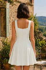 Lace Scoop Neck A-Line Cotton Mini Dress in White