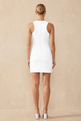 Ruched Halter Sleeveless Sheath Mini Dress in White