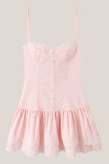 Ruffled Sweetheart A-Line Cotton Mini Dress in Pink