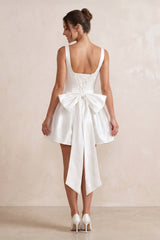 Scoop Neck Bow-Back Mini Dress in Ivory