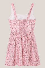 Scoop Neck Vintage Rose Printed Cotton Mini Dress in Pink