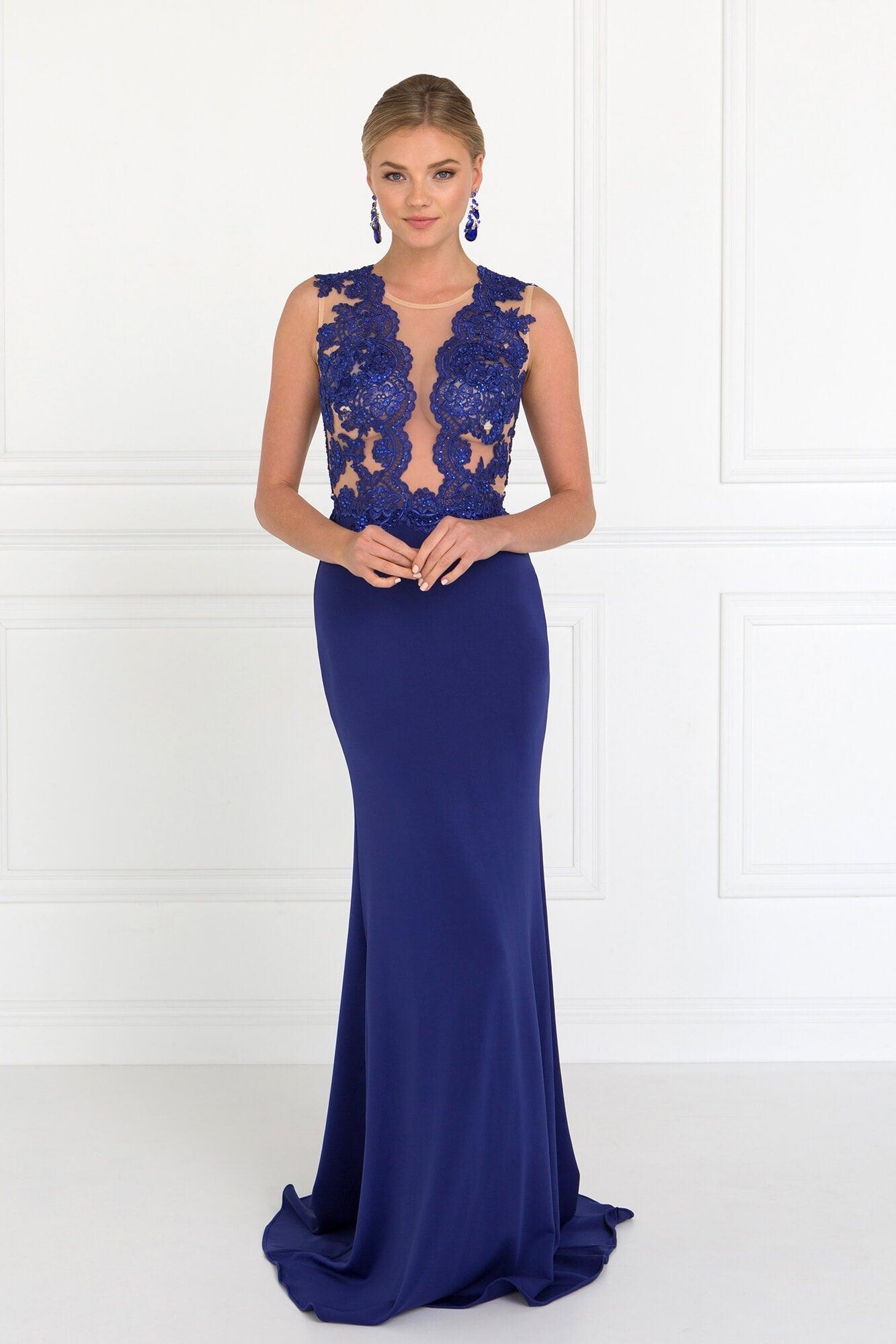Sleeveless Lace Embellished Long Prom Dress