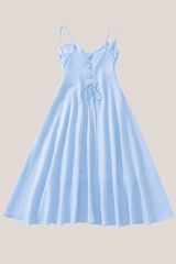 Spaghetti Straps A-Line Cotton Midi Dress in Blue