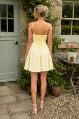 Spaghetti Straps Corset A-Line Mini Dress in Yellow
