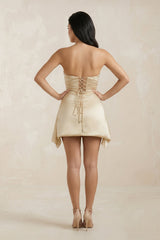 Strapless Sheath Satin Mini Dress in Champagne