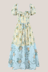 Sweetheart A-Line Vintage Rose Printed Cotton Mini Dress in Yellow