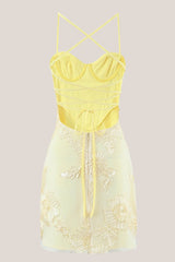 Spaghetti Straps Sheath Cotton Mini Dress in Yellow