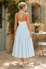 Vintage Halter Cotton Midi Dress in Blue