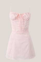 Vintage Square Neck A-Line Cotton Mini Dress in Pink