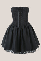 Vintage Strapless A-Line Cotton Mini Dress in Black