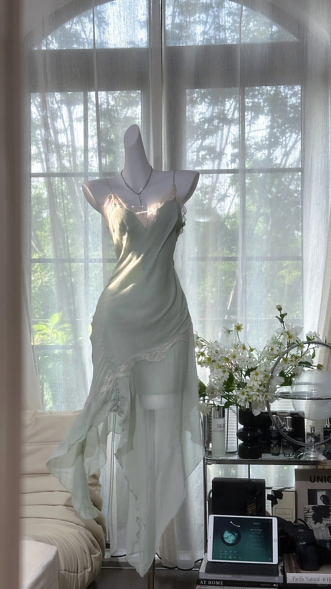 Charming Prom Dresses Mermaid Spaghetti Strap Chiffon Tea Length Evening Outfits N3560