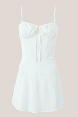 Warm A-Line Square Neck Cotton Mini Dress in White