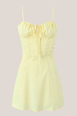 Warm A-Line Square Neck Cotton Mini Dress in Yellow