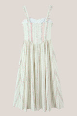 White Vintage Rose Printed A-Line Cotton Midi Dress