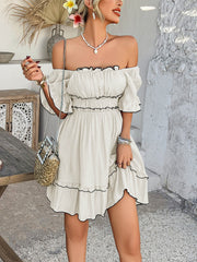 Pure Essence Smocked Babydoll Mini Dress - white